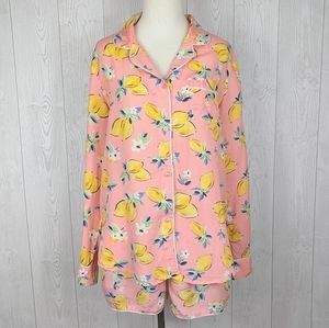 Gilligan & Omalley Pajamas Women's Size Medium Sleepwear Pink w/ Lemons 2 Piece